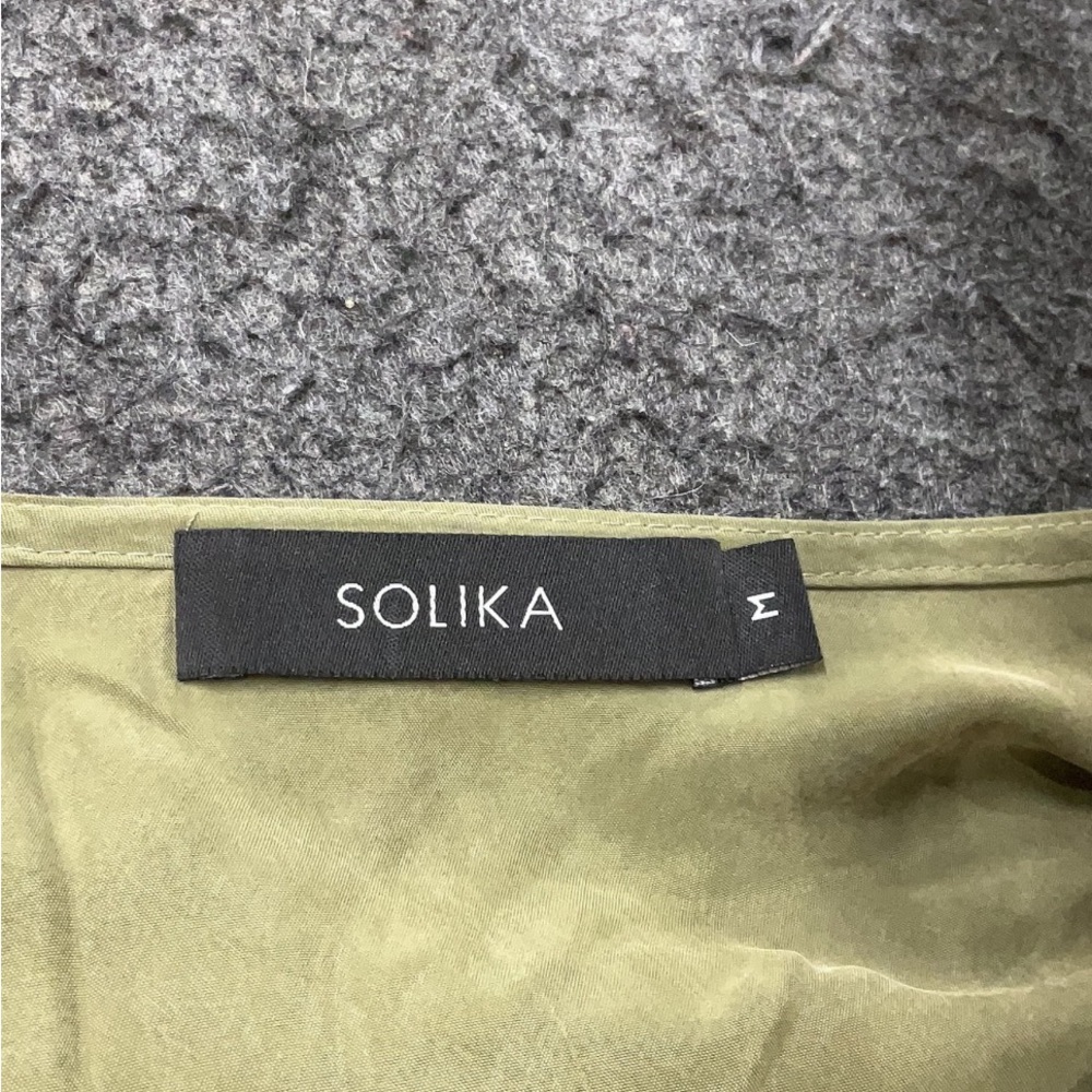 SOLIKA olive green cupro button up long sleeve midi shirt dress - Picture 5 of 5